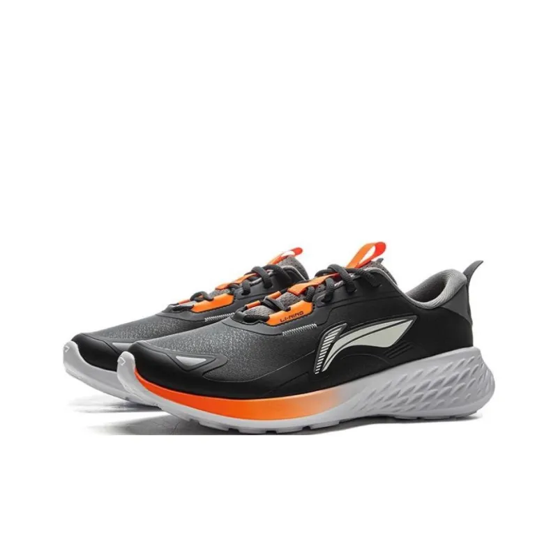 LiNing Anti Slip Wear Resistant Low Top Sprint Running Shoes Men's Black Orange-2