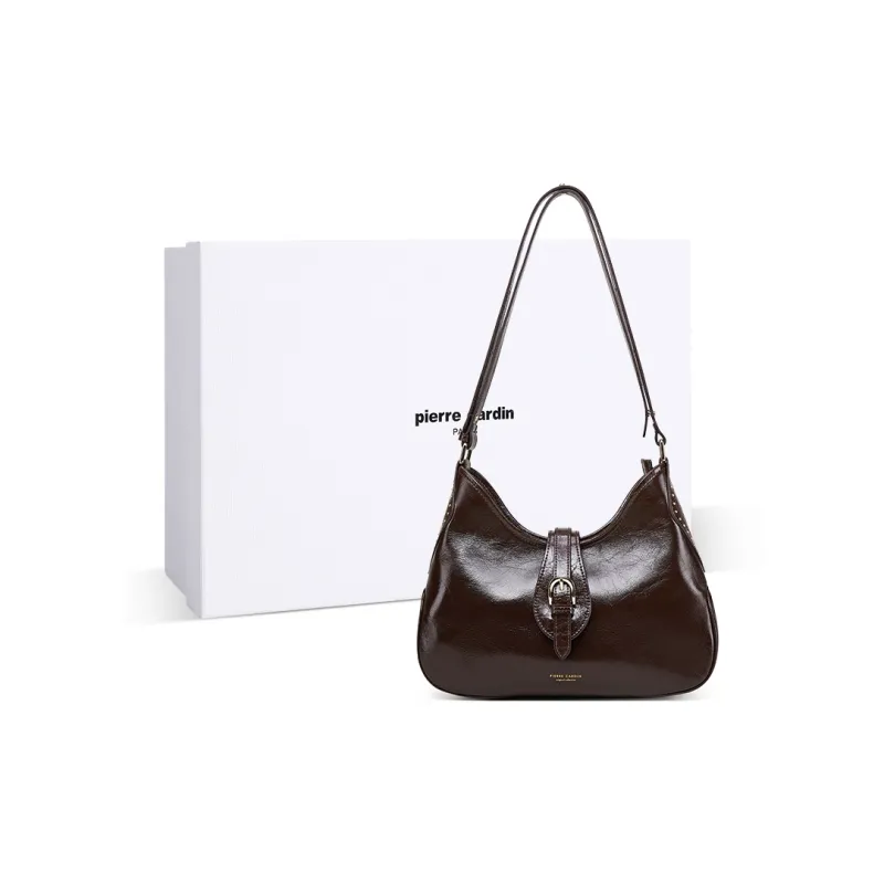 PIERRE CARDIN Oil Wax Cow Leather Crossbody Bag, Shoulder Bag Regular Women's Black/Bitter Coffee-8