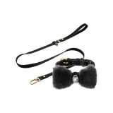 [Obsidian Black Exclusive Clothing Sets]Plush Bowknot+Solid Color Collar+Solid Color Leash