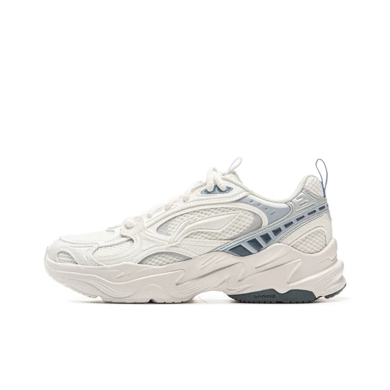 LiNing Meteor 2K Slip Resistant, Abrasion Resistant, Breathable Low Top Chunky Sneakers Women's White Blue-0