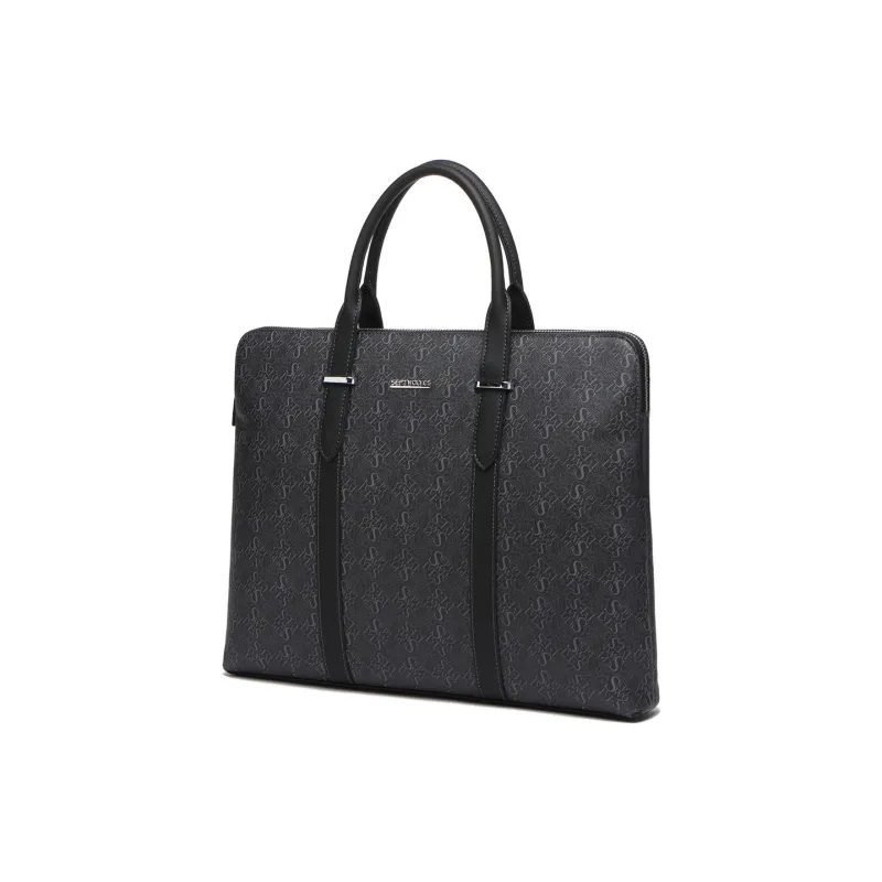 SEPTWOLVES Artificial Leather Handbag Large Size Men's Black-1