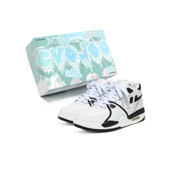 CVOJOO Puffy Shoes Wear-Resistant Mid-Top Skateboard Shoes Unisex White Black