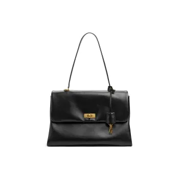 CHARLES&KEITH PU Shoulder Bag Large Size Women's Black/Milk White/Fuchsia