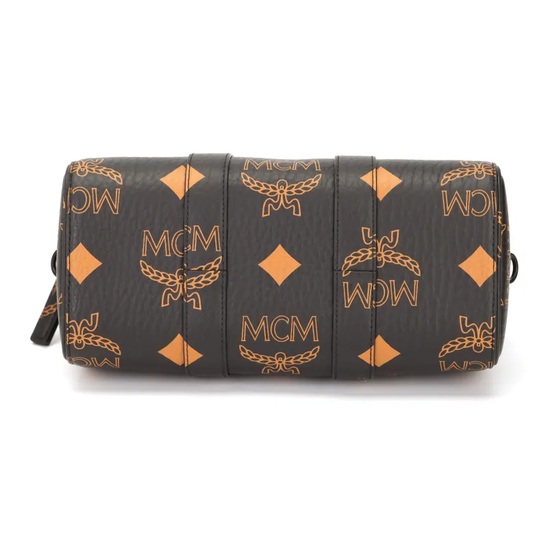 MCM Aren Coated Canvas Boston Bag Crossbody Bags Handbags Small Size Women's Black-3