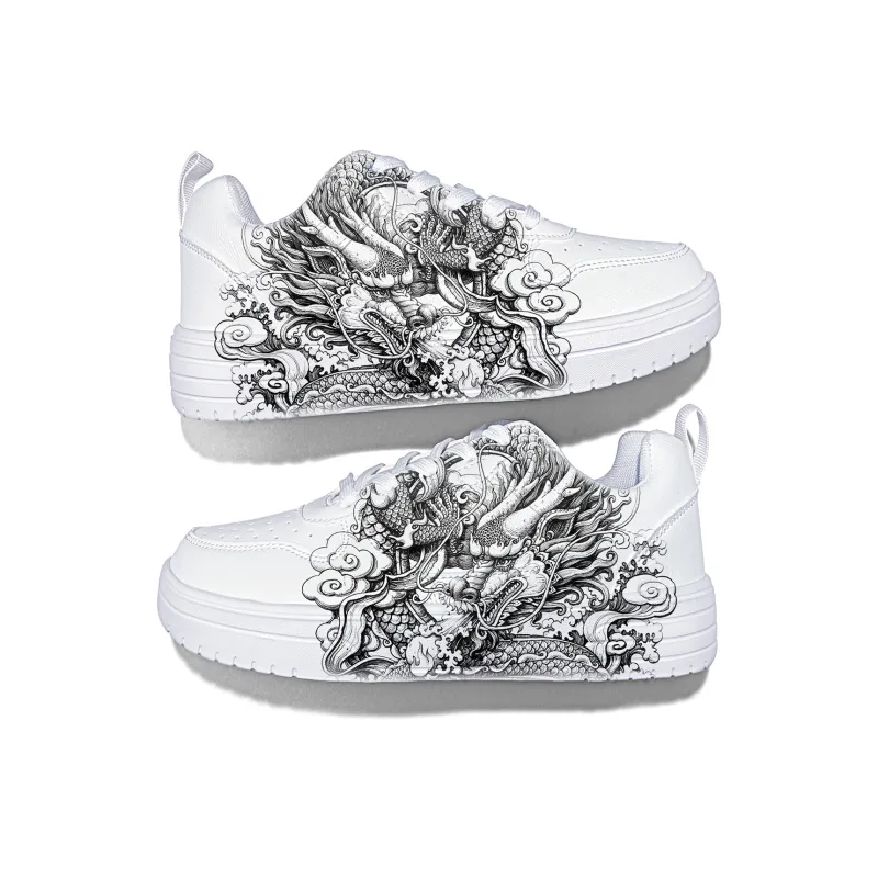 Cold Cicadas Yesterday Anti Slip Wear Resistant Lightweight Breathable Low Top Skateboard Shoes Unisex White-2