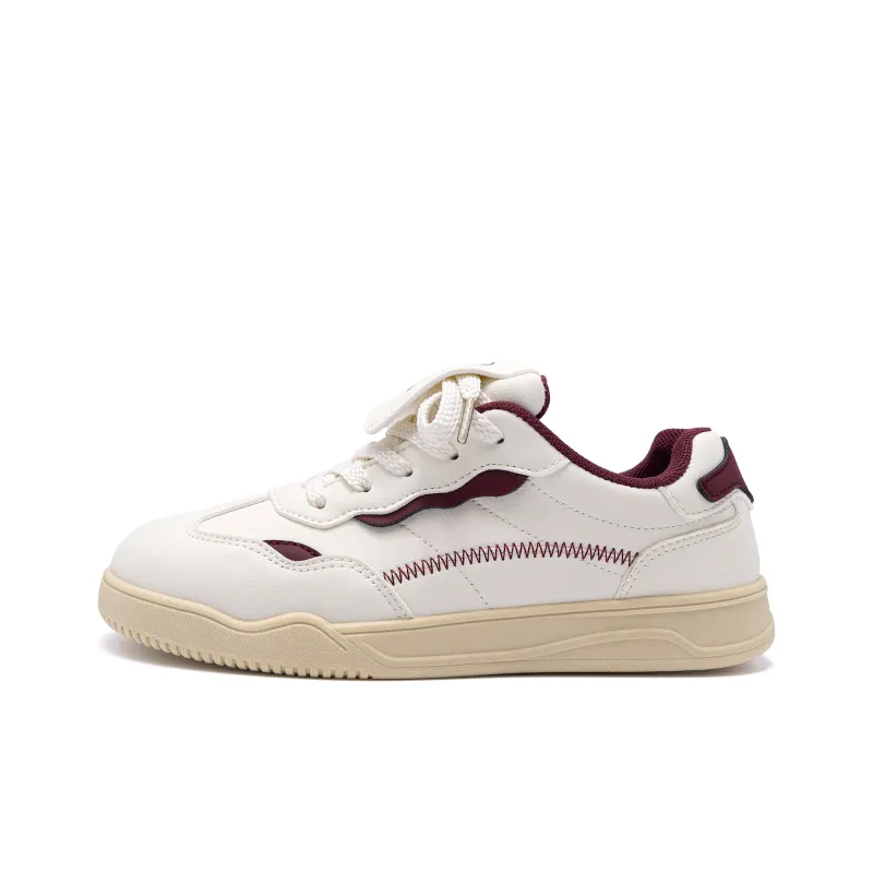 HUANQIU Anti Slip Wear Resistant Low Top Skateboard Shoes Women's Beige Burgundy-0