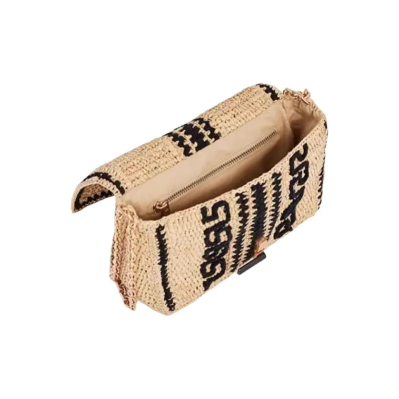 Vanessa Bruno Raffia Shoulder Bag Small Size Women's Sand & Black-2