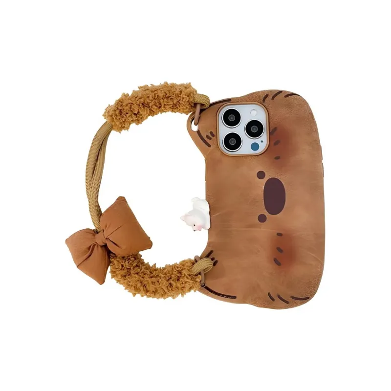 Wei Xin Leather Material Cat Ear Brown Puppy Phone Cases Compatible With IPhone 16/15 Pro Max/Apple 13/14 Pro/Max-1