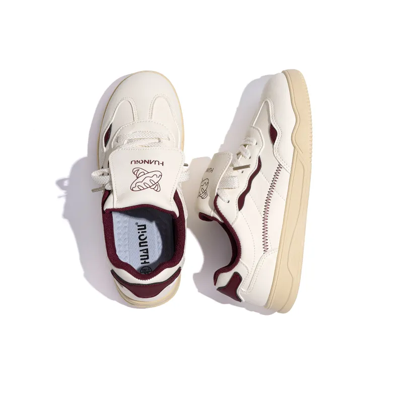 HUANQIU Anti Slip Wear Resistant Low Top Skateboard Shoes Women's Beige Burgundy-6