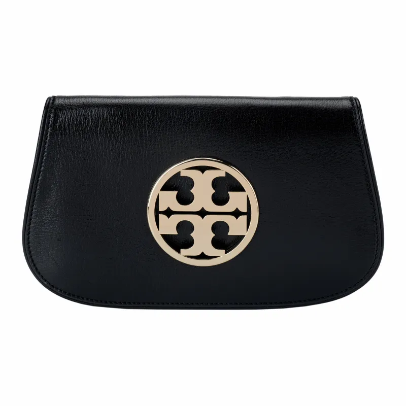 TORY BURCH Leather One Shoulder Crossbody Clutches Women's Black-0