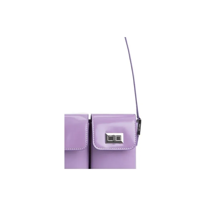 By Far Baby Billy Semi-Patent Leather Cow Leather Handbag Shoulder Bag Small Size Women's Haze Purple-3