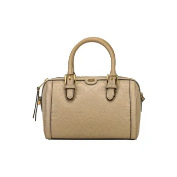 TORY BURCH T Monogram Leather Barrel Bag Shoulder Bag Crossbody Bag Handbag Mini Women's Terracotta Grey