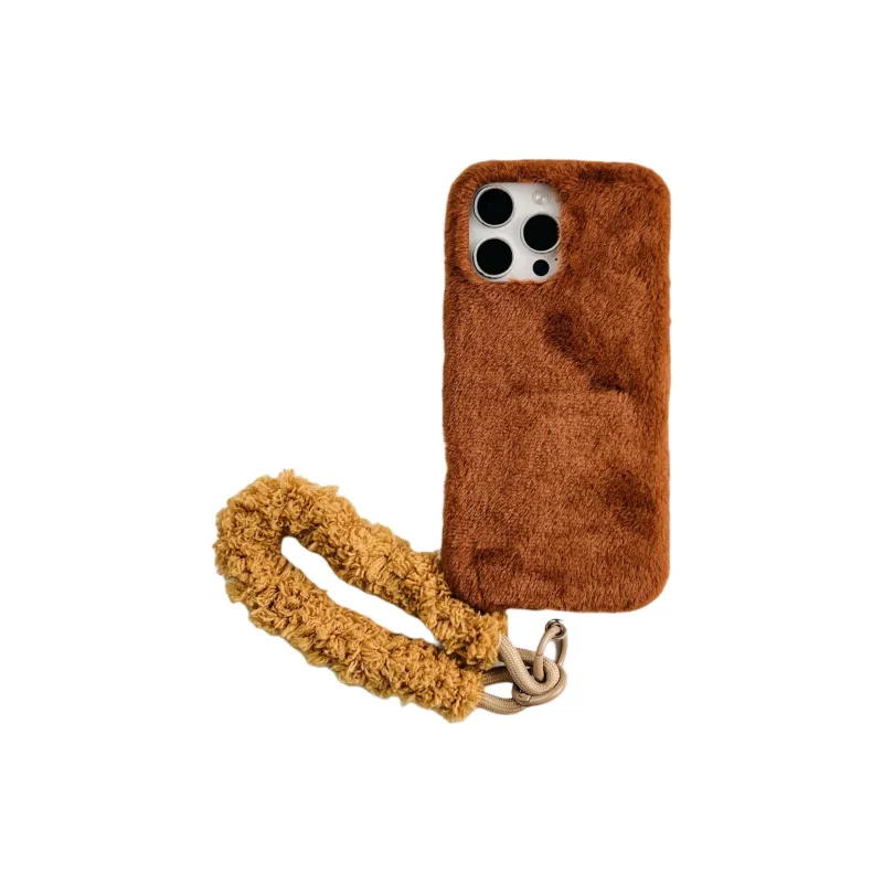 Wei Xin Plush Material Solid Color Plush Lanyard Phone Cases Compatible With IPhone 16/15 Pro Max/Apple 13/14 Pro/Max-30