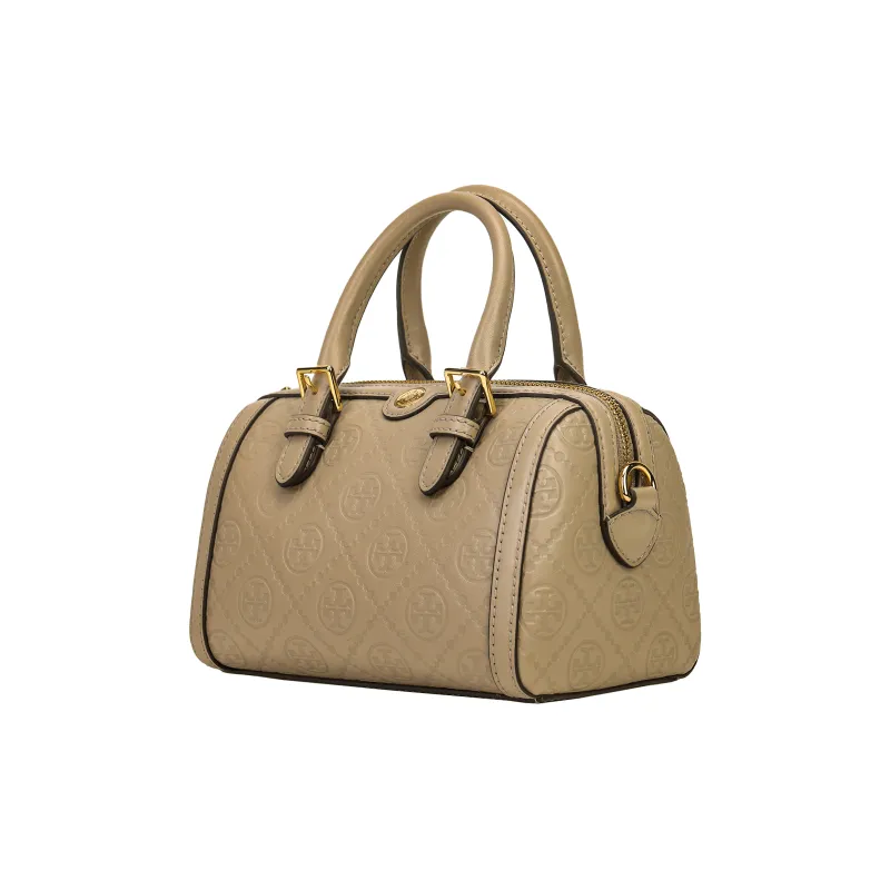 TORY BURCH T Monogram Leather Barrel Bag Shoulder Bag Crossbody Bag Handbag Mini Women's Terracotta Grey-1