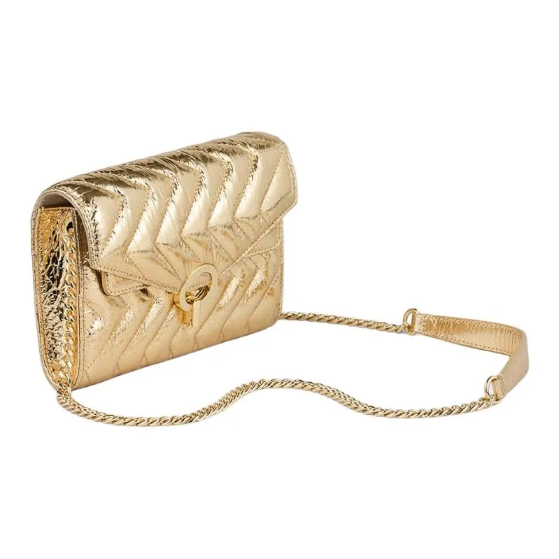 Sandro Cow Leather Shoulder Bag Medium Size Women's Gold-2