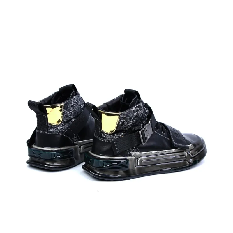 Paladin Height Increasing Wear Resistant Slip Resistant High Top Skateboard Shoes Men's Black-3