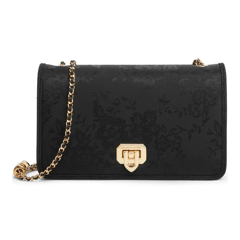 CHARLES&KEITH PU Laminated Textile Crossbody Bag Small Size Women's Black/Cream Milk White/Crimson Red Crimson-0