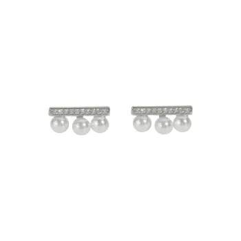 2323 S925 Silver Faux Pearl Stud Earrings Women's