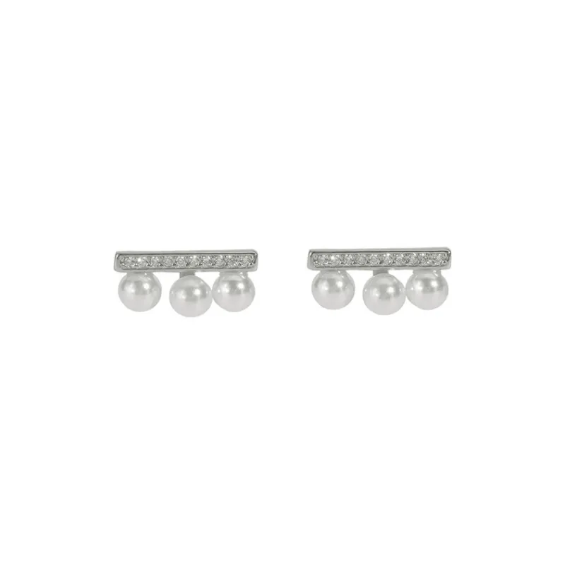 2323 S925 Silver Faux Pearl Stud Earrings Women's-0