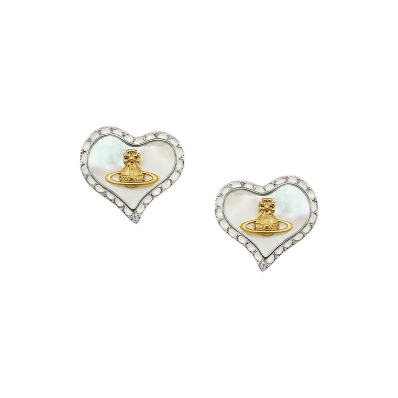 Vivienne Westwood Crystal, Mother Of Pearl, Brass Stud Earrings Women's Silver Drills/Silver Centers-0