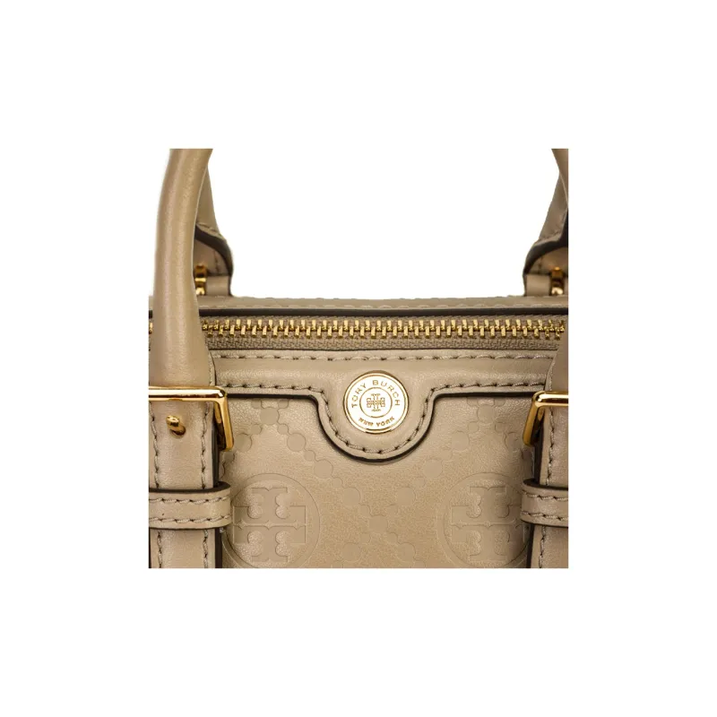 TORY BURCH T Monogram Leather Barrel Bag Shoulder Bag Crossbody Bag Handbag Mini Women's Terracotta Grey-4