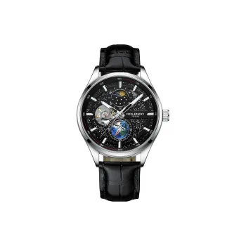 ROLENDO R Automatic Mechanical Movement Cowhide Strap Watch Men's Watches Black Dial
