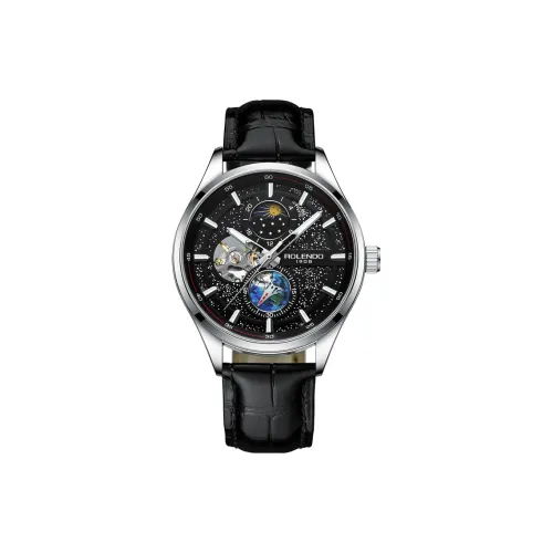 ROLENDO R Automatic Mechanical Movement Cowhide Strap Watch Men's Watches Black Dial