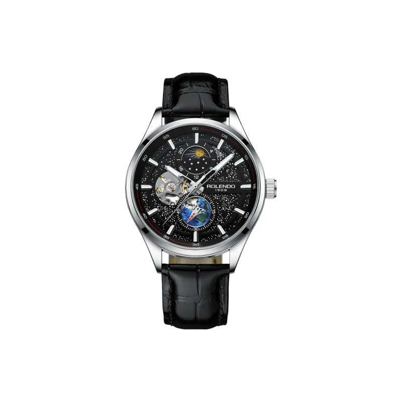 ROLENDO R Automatic Mechanical Movement Cowhide Strap Watch Men's Watches Black Dial-0