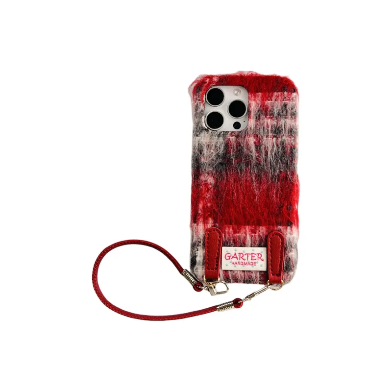 Wei Xin Plush Material Flannelette Plaid Lanyard Phone Cases Compatible With IPhone 16/15 Pro Max/Apple 13/14 Pro/Max-14