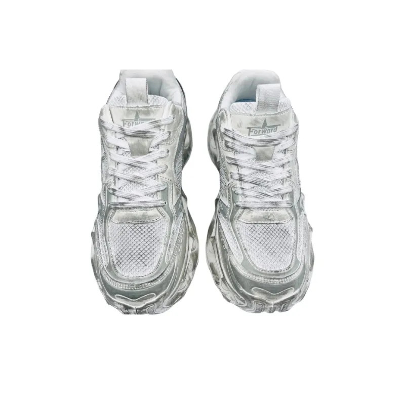 QIANJIN Shock Absorbers With Slip Resistant And Abrasion Resistant Properties Low Top Chunky Sneakers Unisex White-3