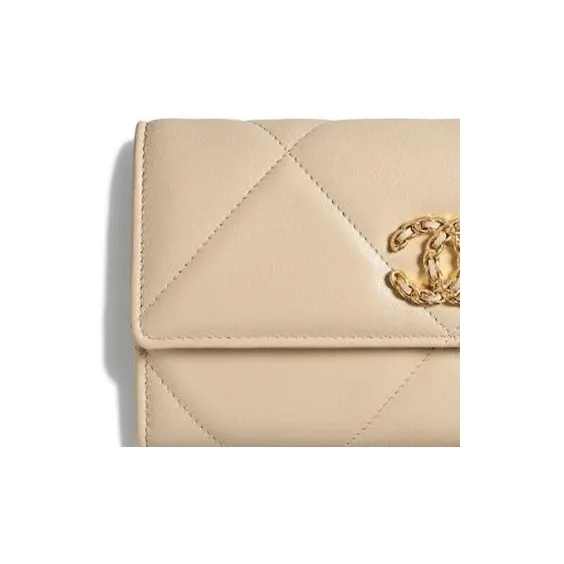 CHANEL 19Bag Sheepskin Long Wallets Women's Beige-3