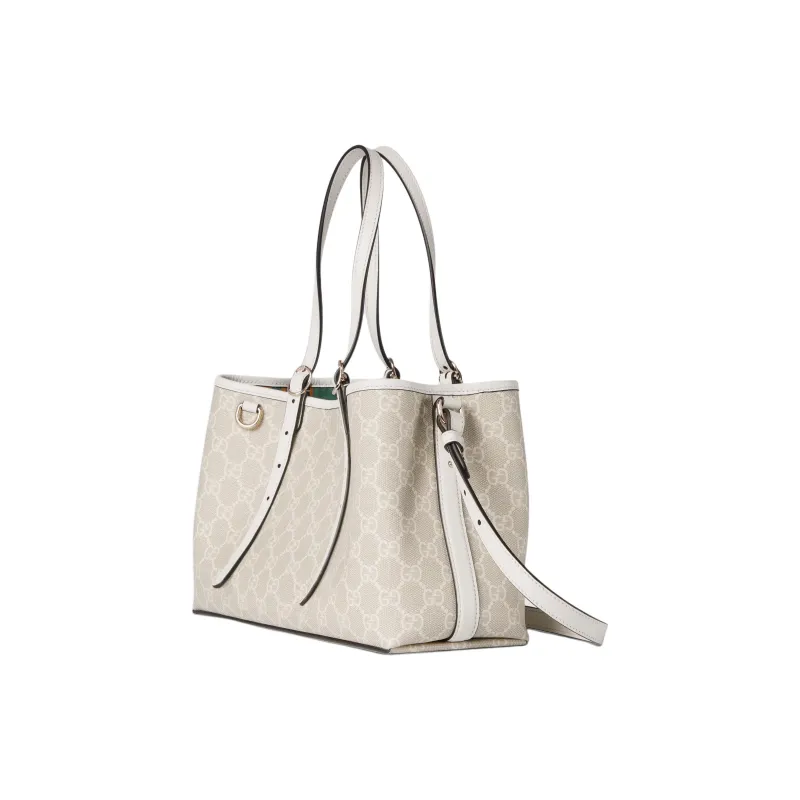 GUCCI Leather Trim Shoulder Bag Small Size Women's Beige & White-2