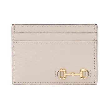 GUCCI Leather Card Holder Women's Milk Coffee
