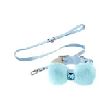 [Sky Blue Exclusive Clothing Sets]Plush Bowknot+Solid Color Collar+Solid Color Leash