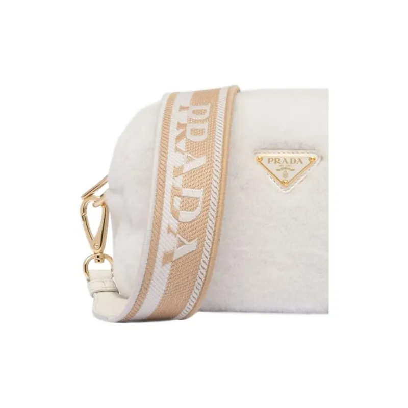 PRADA Shearling Crossbody Bag Shoulder Bag Small Size Women's White-3