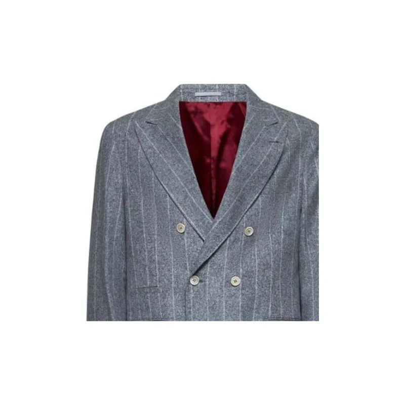 Brunello Cucinelli Double Breasted Pinstripe Detailed Blazer-2