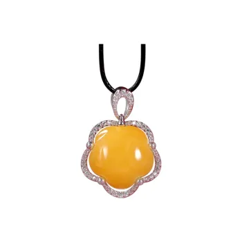 S&A S925 Silver With Amber Beeswax Inlay Jade Necklaces Women's