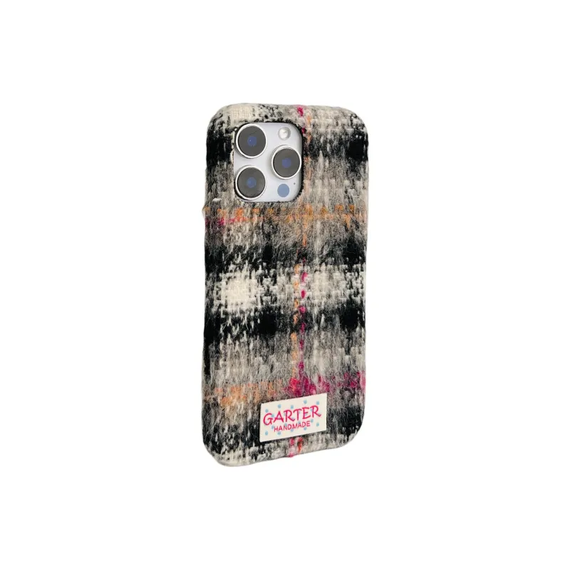 Wei Xin Plush Material Flannelette Plaid Lanyard Phone Cases Compatible With IPhone 16/15 Pro Max/Apple 13/14 Pro/Max-11