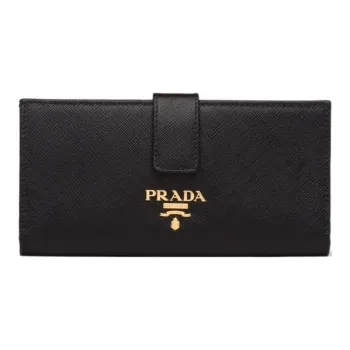 PRADA Leather Card Holder Wallet Large Size Women's Black