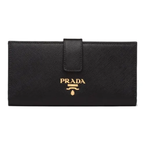 PRADA Leather Card Holder Wallet Large Size Women's Black