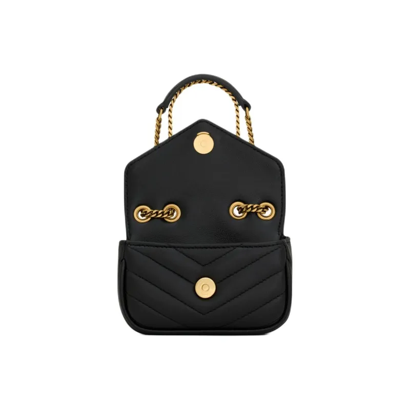 SAINT LAURENT Lambskin Shoulder Bag Extra Mini Women's Black-4