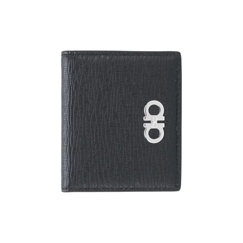 FERRAGAMO GANCINI Leather Wallet Men's Black-1