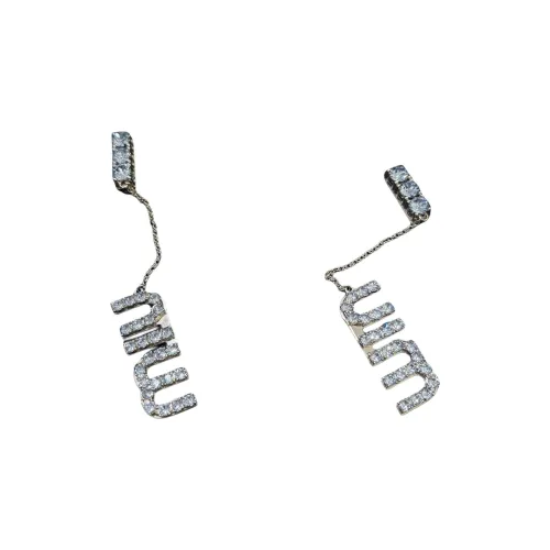 MIU MIU Faux Crystal, Palladium, Metal Earrings Women's Blue