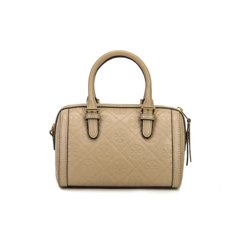 TORY BURCH T Monogram Leather Barrel Bag Shoulder Bag Crossbody Bag Handbag Mini Women's Terracotta Grey-2
