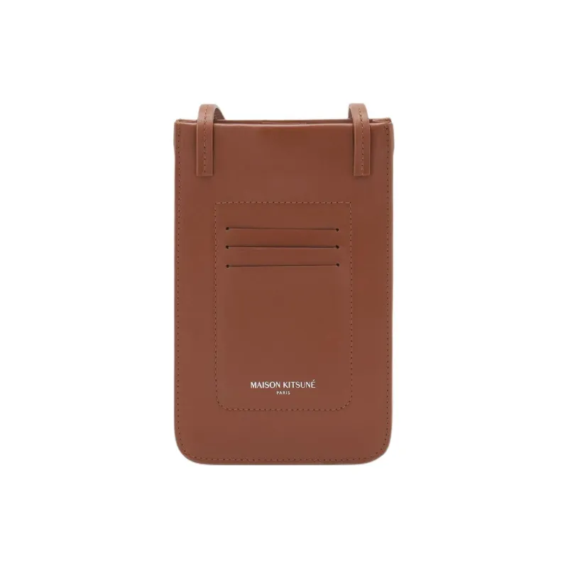 Maison Kitsune Cow Leather Card Holder, Coin Purse, Crossbody Bag, Shoulder Bag Men's Dark Brown-3