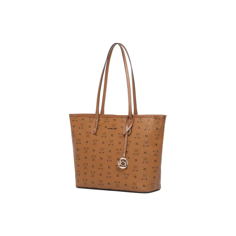 Vigno Synthetic Leather Tote Bag Shopping Bag Shoulder Bag Regular Women's Ecru/Brown-8