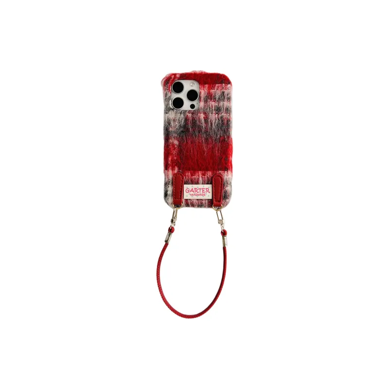 Wei Xin Plush Material Flannelette Plaid Lanyard Phone Cases Compatible With IPhone 16/15 Pro Max/Apple 13/14 Pro/Max-15