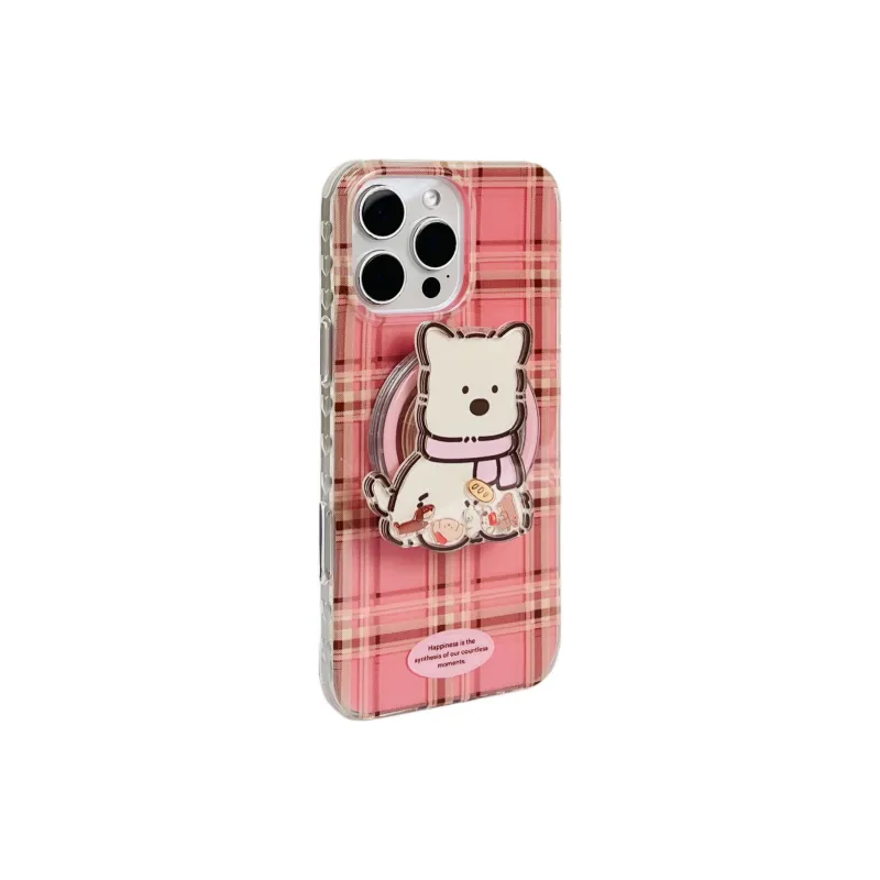 Wei Xin Acrylic Material Pink Plaid Magnetic Stand Phone Cases Compatible With IPhone 16/15 Pro Max/Apple 13/14 Pro/Max-1