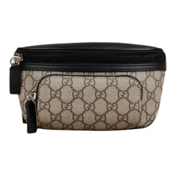 GUCCI Cow Leather Fanny Pack Small Size Women's Beige & Black