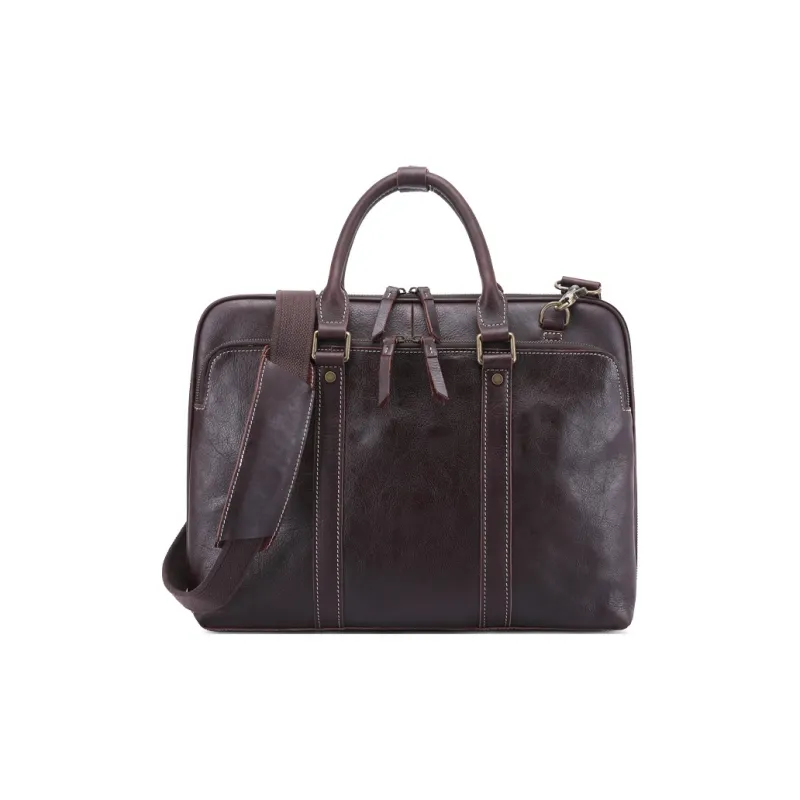 DOSRFINI Cow Leather Briefcase Shoulder Bag Crossbody Bag Handbag Regular Men's Deep Oil Gloss/Black Oil Gloss-0